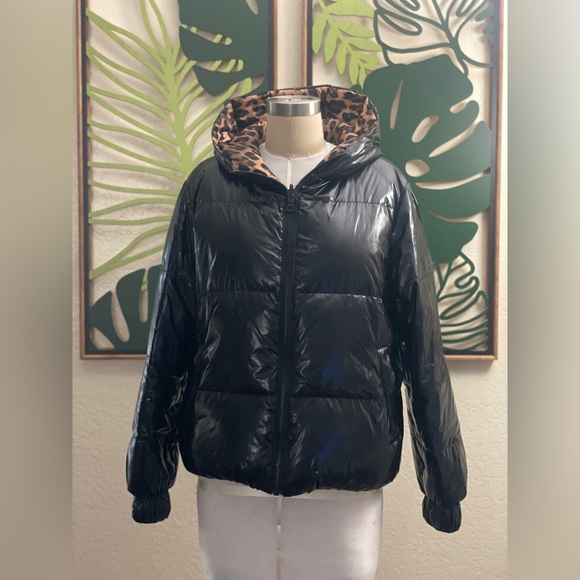 Alice and Olivia Durham Reversible Puffer Black Hoodie Jacket - Picture 9 of 16